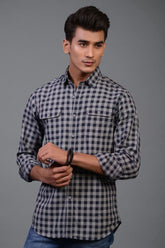 Navy Grey Slim Fit Casual Shirt CM-YD-2197
