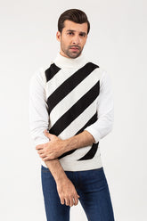 Ecru Black Sleeveless Sweater SL-SWT-FD-24-01