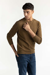 Olive Geometric Sweater 224-111-026