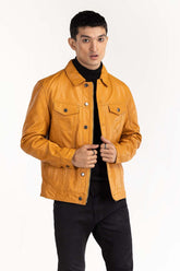 Gold Leather Trucker Jacket JKT-LTH22-046