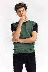Green Basic V Neck Sleeveless Sweater SWT-BSLVN-22-007