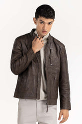 Green Leather Moto Racer Jacket JKT-LTH22-057
