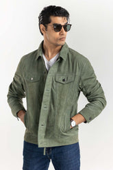 Green Suede Leather Trucker Jacket JKT-LTH22-048