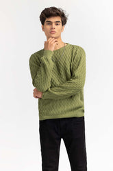 Green Textured Crew Neck Sweater SWT-FFSCN22-174