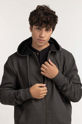 Green Textured Fashion Zipper Hoddie MN-HDZ-WS23-001