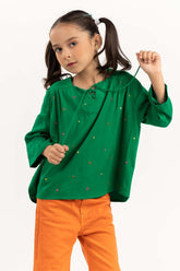 Toddler Girl Green Viscose Blouse With Full Sleeves 224-617-015