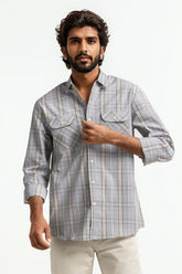 Grey Beige Checkered Casual Shirt MN-CS-SS24-113