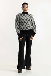 Grey Jacquard Soft Knit Sweater 224-211-050