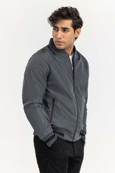 Grey bomber Jacket with rib detail JKT-WOV22-014