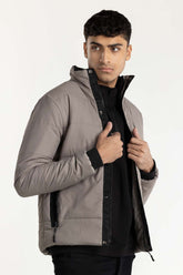 Grey High Neck Puffer Jacket 224-110-047