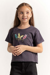 Grey Junior Girl Knit Printed Tee JG-TS-SS24-008