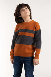 Junior Boy Grey And Rust Knit Sweater 224-311-018