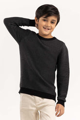 Junior Boy Grey Knit Sweater With A Round Neck 224-311-021