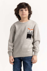 Toddler Boy Grey Knit Sweater With Round Neck 224-511-025