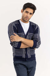 Grey Navy Checkered Cardigan SWT-FFSCD22-183
