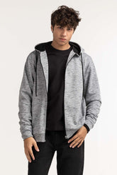 Grey Textured Fashion Zipper Hoodie MN-HDZ-WS23-004