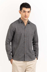Grey Tweet Slim Casual Shirt 224-117-055