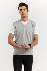 Heather Grey Basic V Neck Sleeveless Sweater SWT-BSLVN-22-002