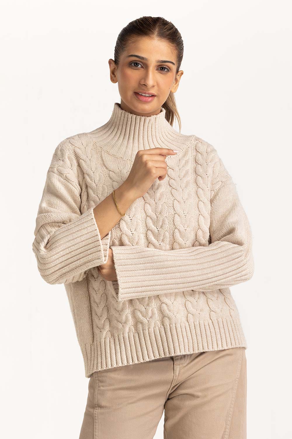 High Neck Cable Sweater WM-SWT-WS24-073