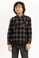 Junior Boy Black Silver Checkered Casual Shirt 224-317-011