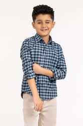 Junior Boy Navy Sky Casual Check Shirt 224-317-001
