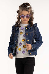 Junior Girl Dark Wash Denim Jacket 224-410-046