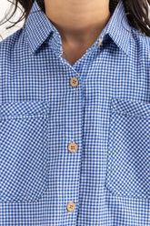 Junior Girl Blue and White Checkered Casual Shirt 224-417-009