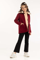 Junior Girl Dark Red Long Coat 224-410-004