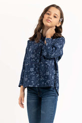 Junior Girl Blue Woven Shirt 224-417-015