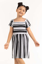 Junior Girl White And Black Dress 231-414-001
