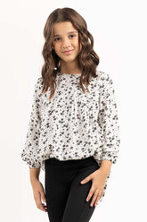 Junior Girl White Woven Shirt 224-417-023