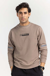 Khaki Basic Cut & Sew Graphic Sweat Shirt SWS-F22-062