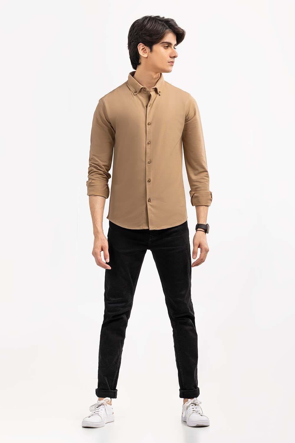 Khaki Basic Knitted Casual Shirt FS-CS-KNIT-D16