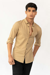 Khaki Knitted Casual Shirt FS-CS-KNIT-D12