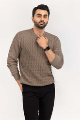 Khaki Textured Crew Neck Sweater SWT-FFSCN22-197