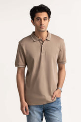 Khaki Tipped Polo PS-FSHN24-043
