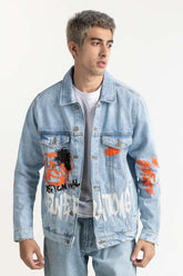 Graffiti Print Denim Jacket 224-110-028
