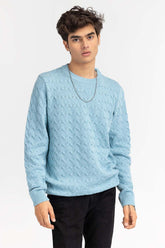 Light Blue Textured Crew Neck Sweater SWT-FFSCN22-224