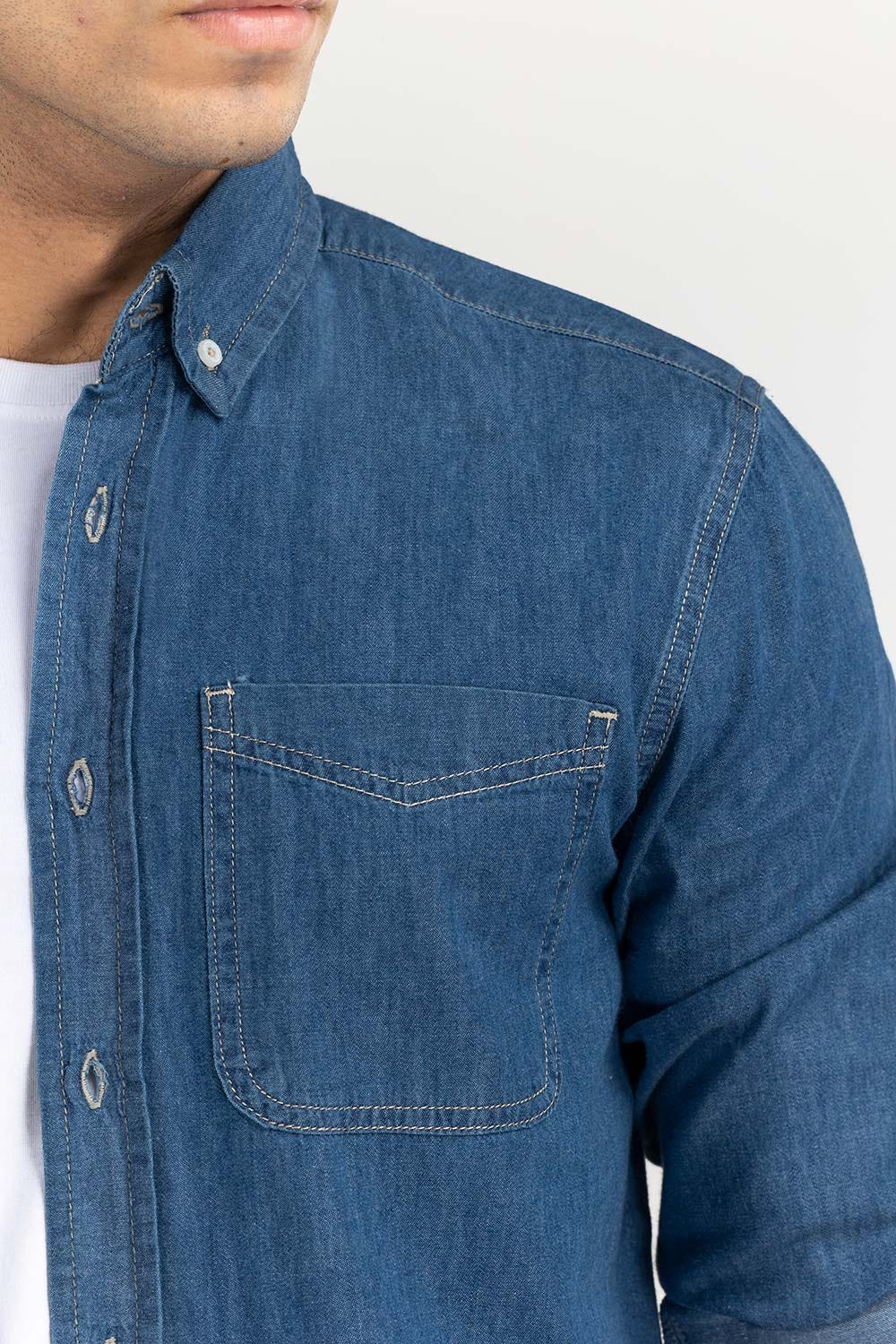 light blue Yarn Dyed Casual Shirt M-DNM-S-012 CS