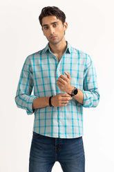 Light Blue Yarn Dyed Checkered Casual Shirt MN-CS-YD23-018