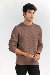 Light Brown Textured Crew Neck Sweater SWT-FFSCN22-265