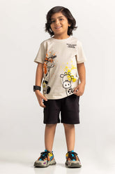Light Brown Toddler Boy Knit Printed Tee TB-TS-SS24-029