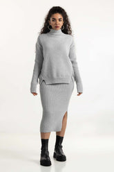 Grey Knit Skirt with Slit LP-577 Bottom