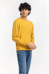 Light Mustard Textured Crew Neck Sweater SWT-FFSCN22-231