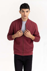 Maroon Basic Knitted Mock Neck Zipper Jacket JKT-KNTMNZ22-013