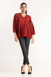 Maroon Blended Blouse 231-217-055