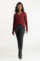 Maroon Wrap Sweater 224-211-032