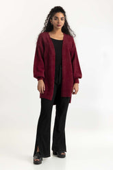 Maroon High-Low Open Cardigan 224-211-064