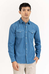 Med Blue Yarn Dyed Casual Shirt M-DNM-S-016 CS