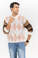 Multi Color Argyle Drop Shoulder Sweater SWT-FFSOS22-113